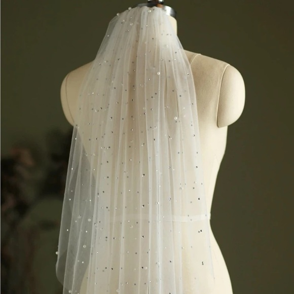 All over pearl/ rhinestone wedding bridal veil New - Picture 3 of 5